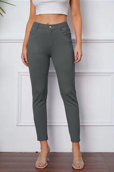 Essential Stretchy Stitch Pants | High-Rise Slim Fit Trousers