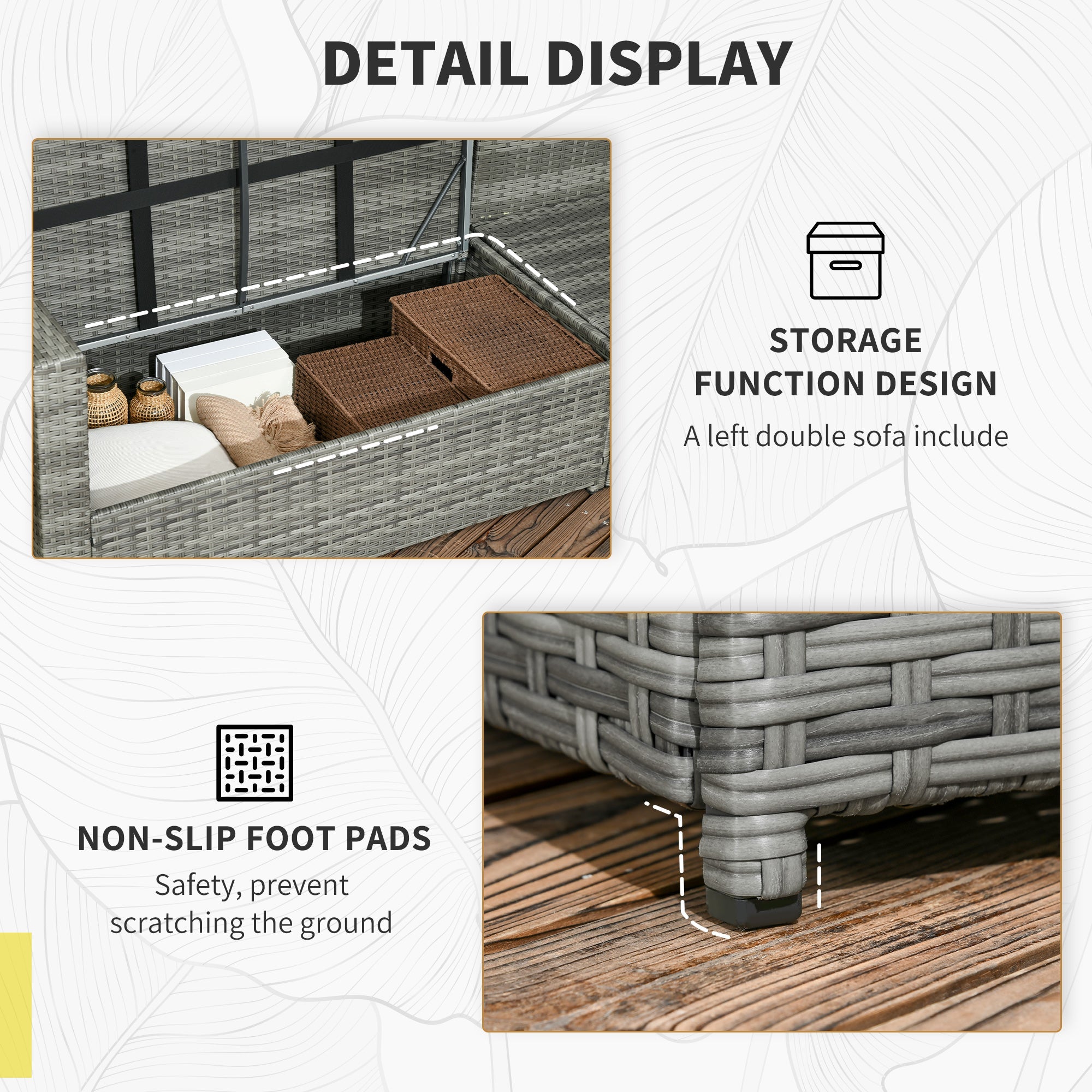 7 - Piece Outdoor Rattan Sectional Sofa Set | L - Shaped Patio Conversation Set with Cushions & Storage | 528 lb Capacity | Dark Blue - Hippopotamus Barn