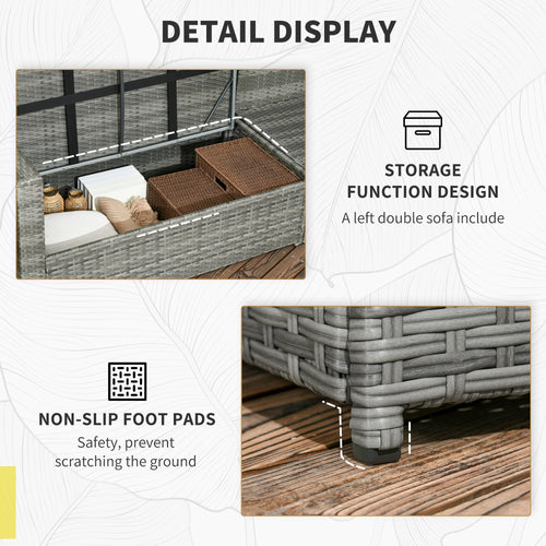 7 - Piece Outdoor Rattan Sectional Sofa Set | L - Shaped Patio Conversation Set with Cushions & Storage | 528 lb Capacity | Dark Blue - Hippopotamus Barn