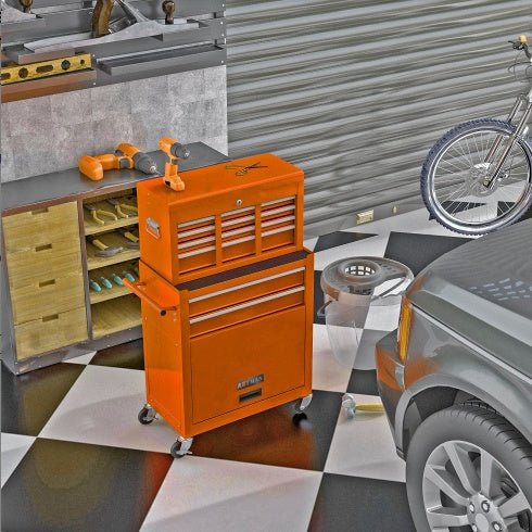 8 - Drawer Rolling Tool Chest with Wheels & Locking Drawers – Orange | 42.8" Steel Tool Cabinet - Hippopotamus Barn