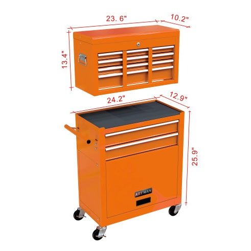 8 - Drawer Rolling Tool Chest with Wheels & Locking Drawers – Orange | 42.8" Steel Tool Cabinet - Hippopotamus Barn