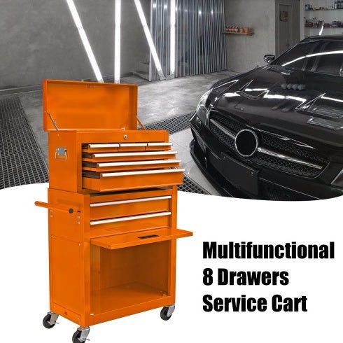 8 - Drawer Rolling Tool Chest with Wheels & Locking Drawers – Orange | 42.8" Steel Tool Cabinet - Hippopotamus Barn