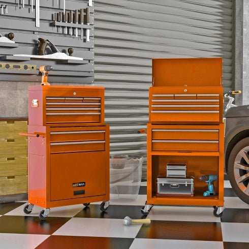 8 - Drawer Rolling Tool Chest with Wheels & Locking Drawers – Orange | 42.8" Steel Tool Cabinet - Hippopotamus Barn