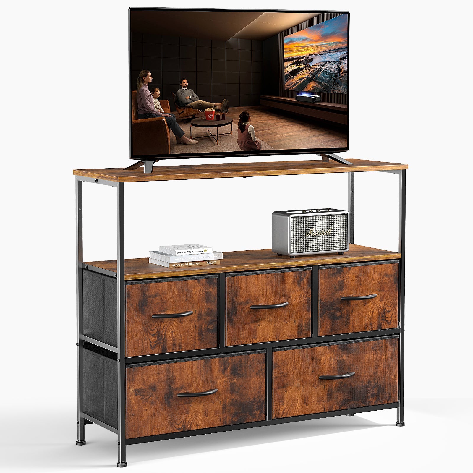 9 Drawer Fabric Dresser - Tall Storage Tower for Bedroom, Closet & Nursery - Hippopotamus Barn