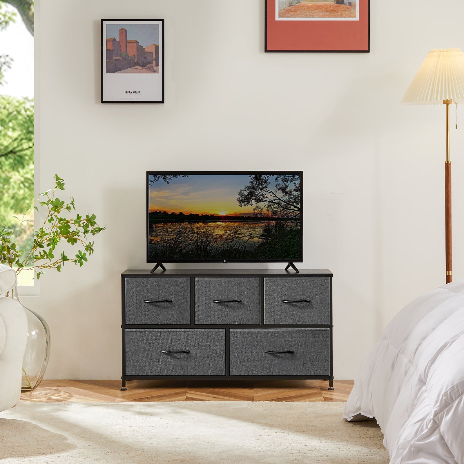 9 Drawer Fabric Dresser - Tall Storage Tower for Bedroom, Closet & Nursery - Hippopotamus Barn