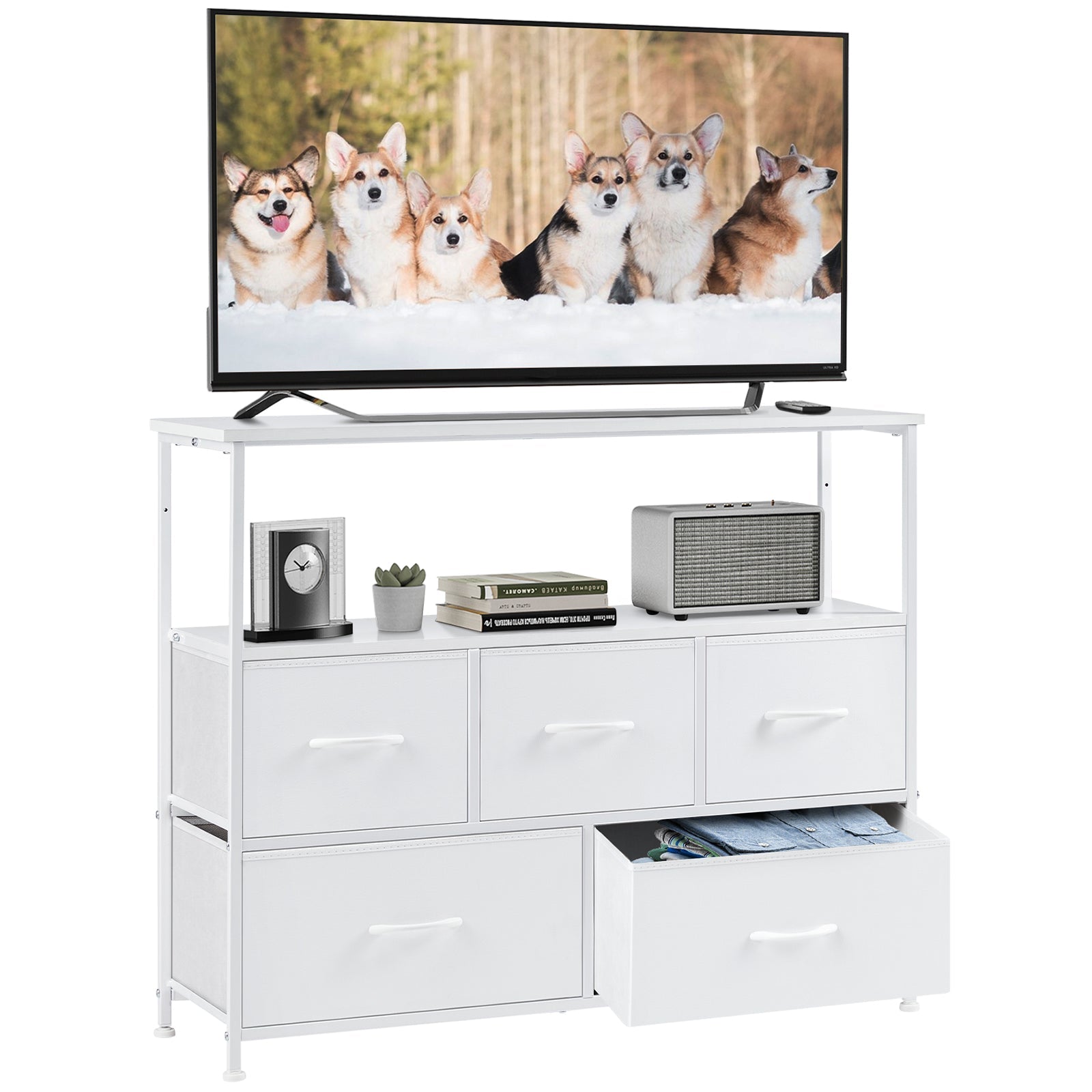 9 Drawer Fabric Dresser - Tall Storage Tower for Bedroom, Closet & Nursery - Hippopotamus Barn