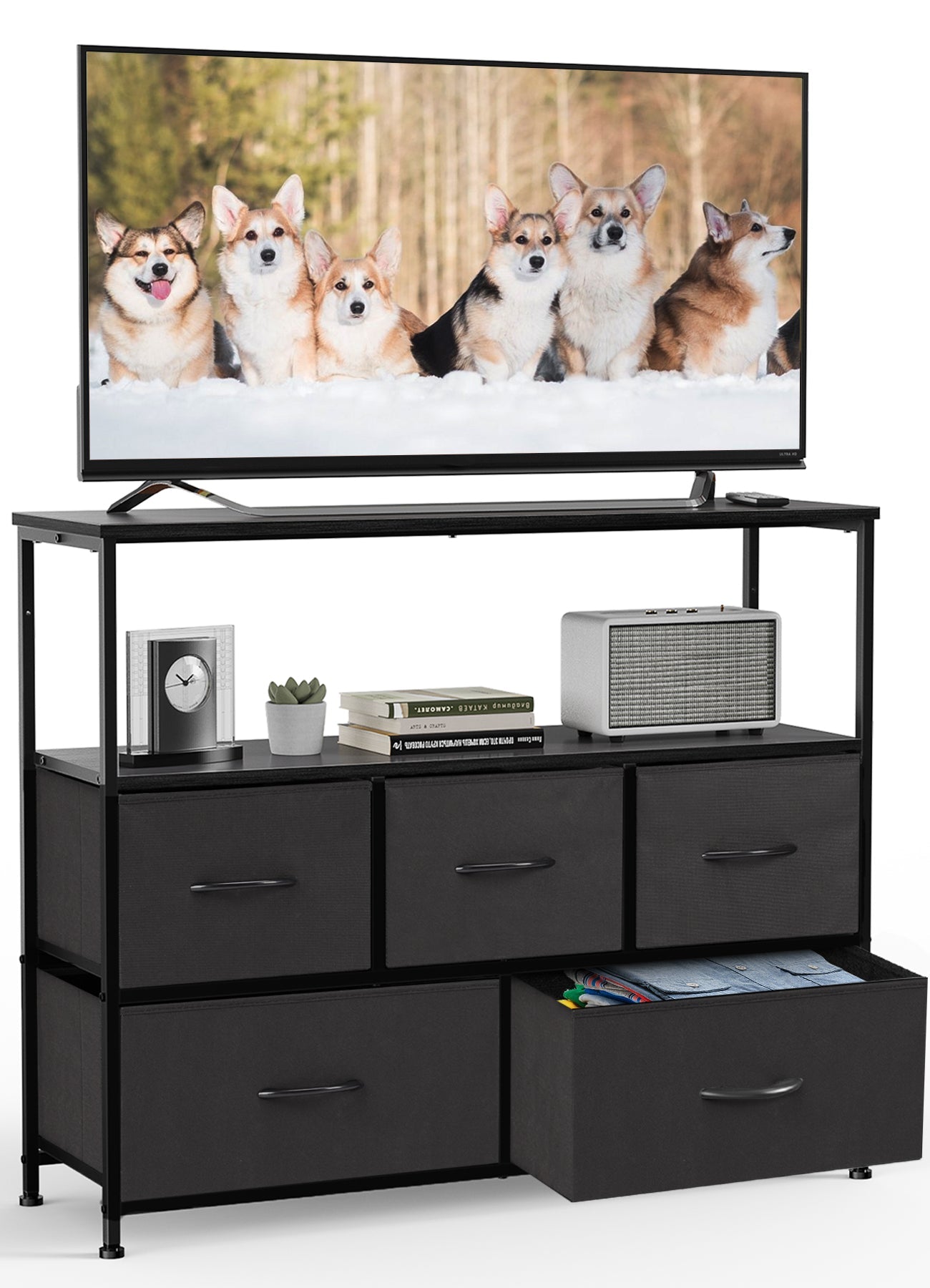 9 Drawer Fabric Dresser - Tall Storage Tower for Bedroom, Closet & Nursery - Hippopotamus Barn