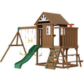 9 - in - 1 Wooden Swing Set for Backyard | Cedar Playset with Slide, Fort, Sandbox & Kitchen Toys - Hippopotamus Barn
