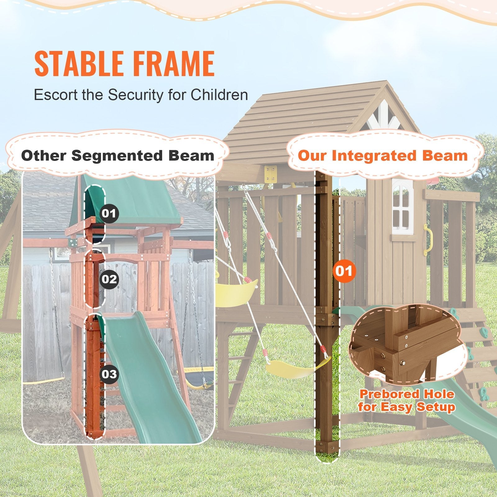 9 - in - 1 Wooden Swing Set for Backyard | Cedar Playset with Slide, Fort, Sandbox & Kitchen Toys - Hippopotamus Barn