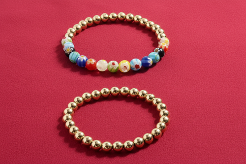 Addison Boho Stackable Bracelet Set – 5mm Gold Beads & Colorful Glass Charms