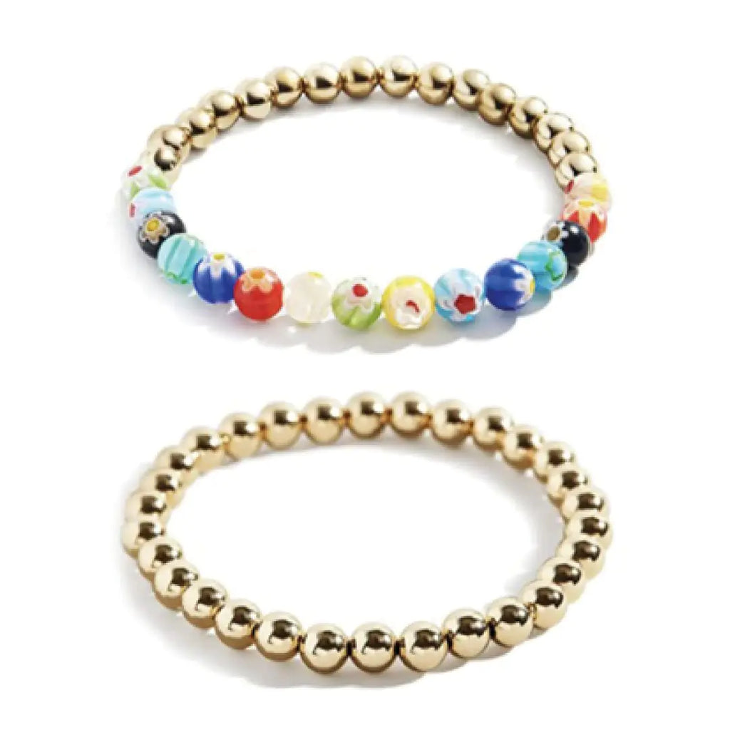 Addison Boho Stackable Bracelet Set – 5mm Gold Beads & Colorful Glass Charms