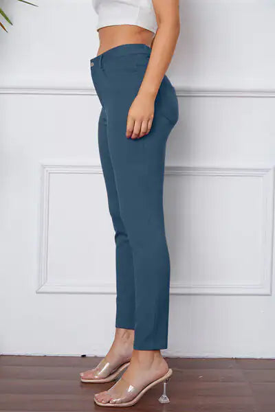 Essential Stretchy Stitch Pants | High-Rise Slim Fit Trousers