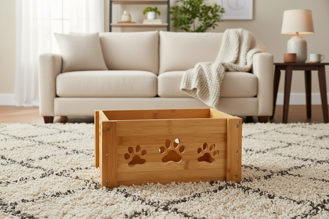 Babepet Handcrafted Bamboo Dog Toy Box - Eco-Friendly Storage