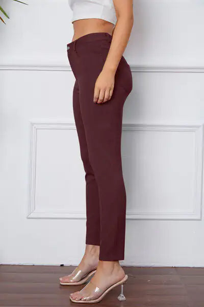 Essential Stretchy Stitch Pants | High-Rise Slim Fit Trousers