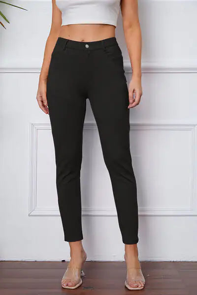 Essential Stretchy Stitch Pants | High-Rise Slim Fit Trousers