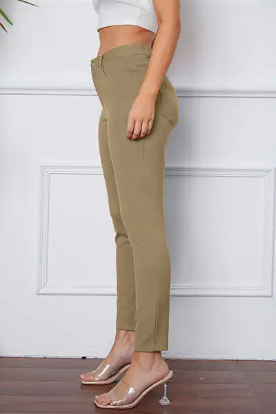 Essential Stretchy Stitch Pants | High-Rise Slim Fit Trousers
