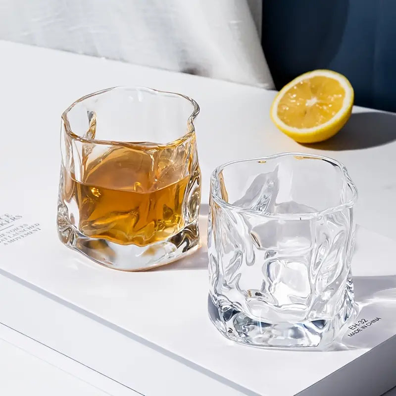 Irregular Geometric Glass Tumbler Set – Heat-Resistant Whiskey & Coffee Glasses (2 Pack)