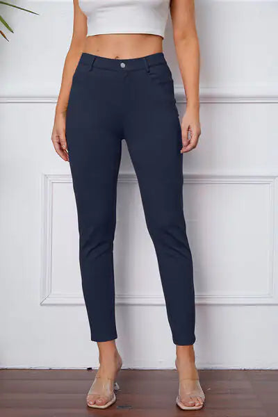 Essential Stretchy Stitch Pants | High-Rise Slim Fit Trousers