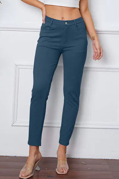 Essential Stretchy Stitch Pants | High-Rise Slim Fit Trousers
