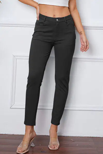 Essential Stretchy Stitch Pants | High-Rise Slim Fit Trousers