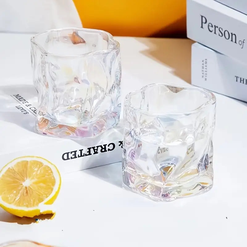 Irregular Geometric Glass Tumbler Set – Heat-Resistant Whiskey & Coffee Glasses (2 Pack)