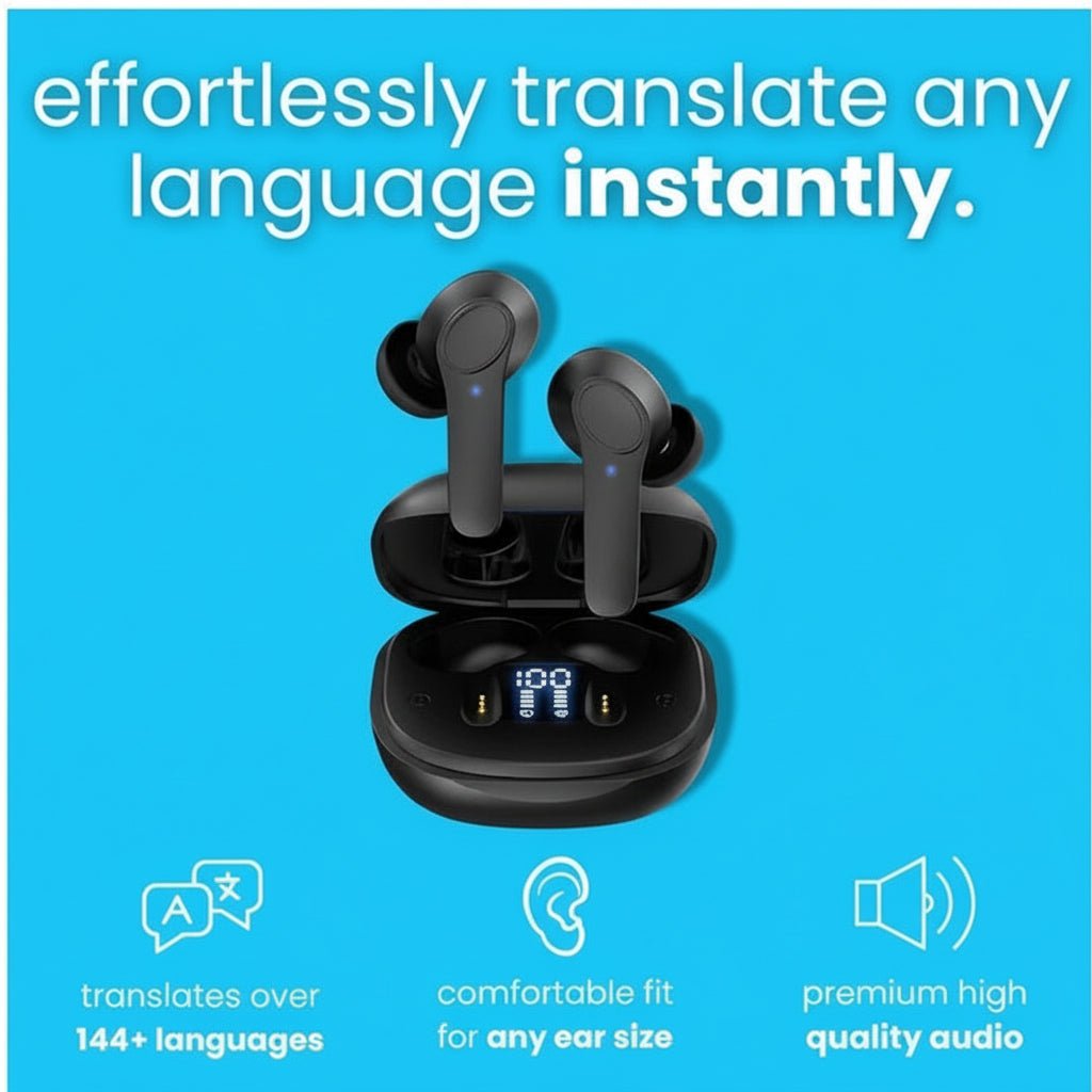 AI Translator Earbuds - Real - Time Translation in 144 Languages for Travel & Business - Hippopotamus Barn