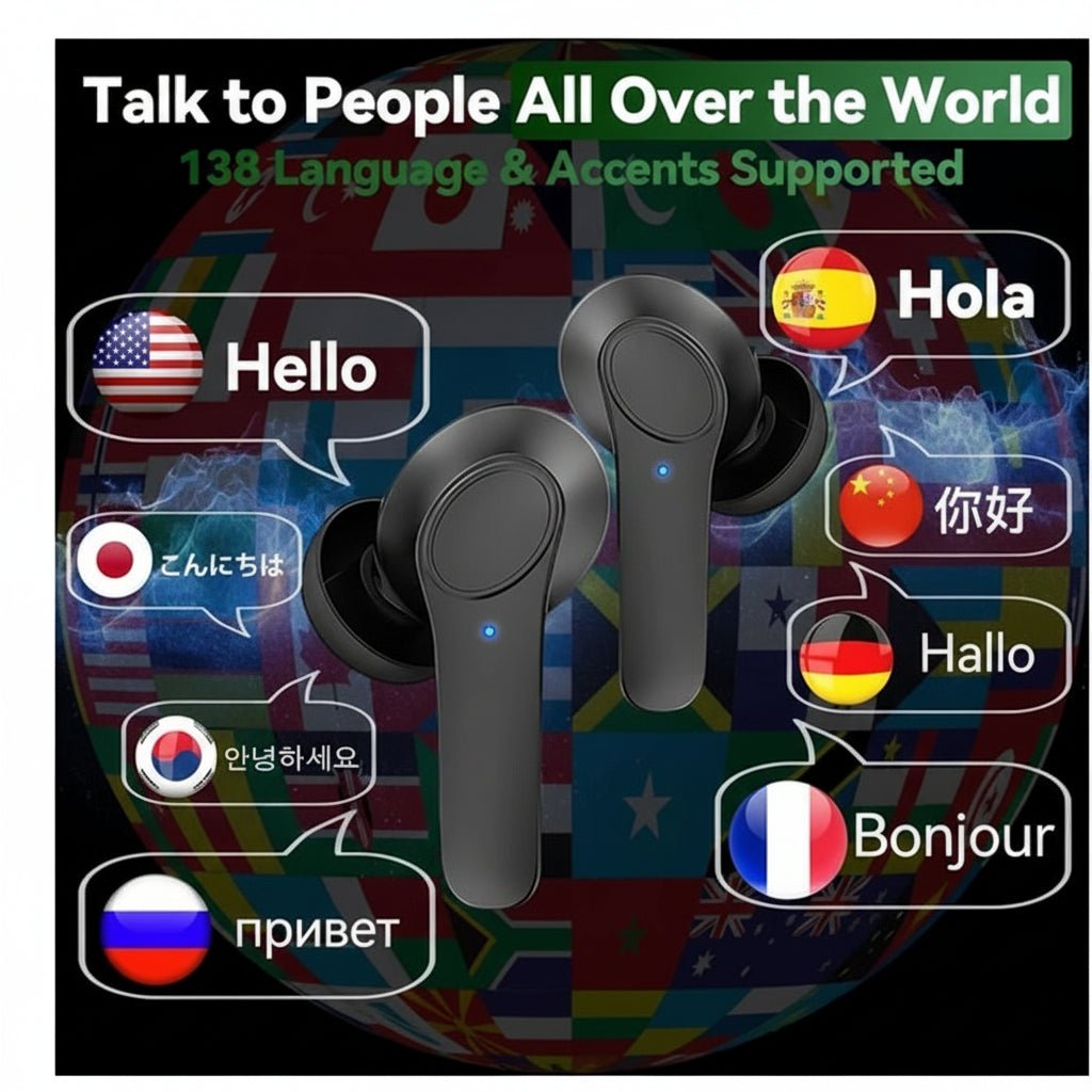 AI Translator Earbuds - Real - Time Translation in 144 Languages for Travel & Business - Hippopotamus Barn