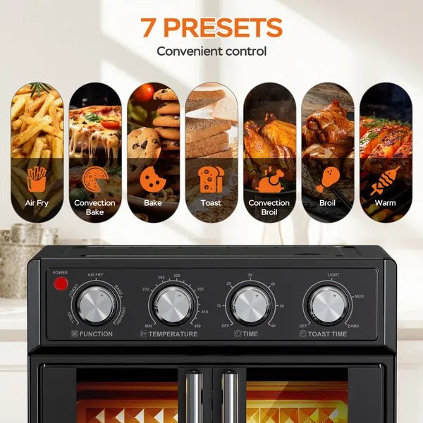 Air Fryer Toaster Oven 29.5 Qt - PlumChef Extra Large Convection Oven with French Doors - Hippopotamus Barn