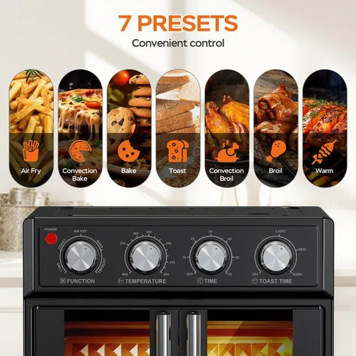 Air Fryer Toaster Oven 29.5 Qt - PlumChef Extra Large Convection Oven with French Doors - Hippopotamus Barn