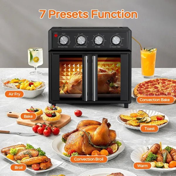 Air Fryer Toaster Oven 29.5 Qt - PlumChef Extra Large Convection Oven with French Doors - Hippopotamus Barn