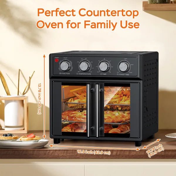 Air Fryer Toaster Oven 29.5 Qt - PlumChef Extra Large Convection Oven with French Doors - Hippopotamus Barn