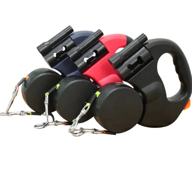 Auto Double Dog Leash | 360° No - Tangle Retractable Dual Lead - Hippopotamus Barn