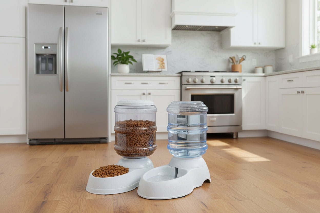 Automatic Gravity Pet Feeder and Waterer Set | 3 - Gallon Extra - Large Capacity - Hippopotamus Barn