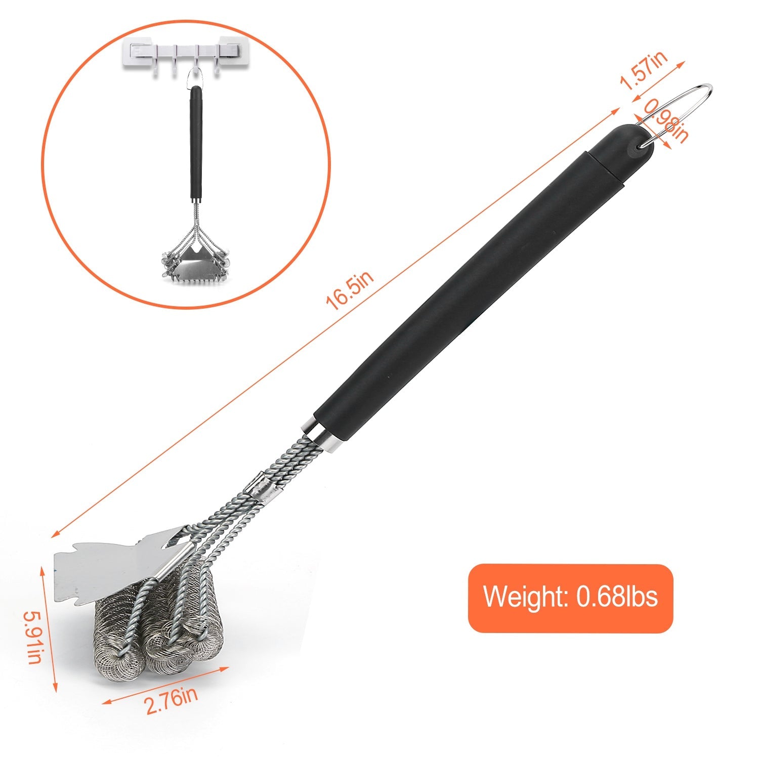 BBQ Grill Brush with Scraper - 16.5" Stainless Steel Grill Cleaner with Stiff Bristles - Hippopotamus Barn