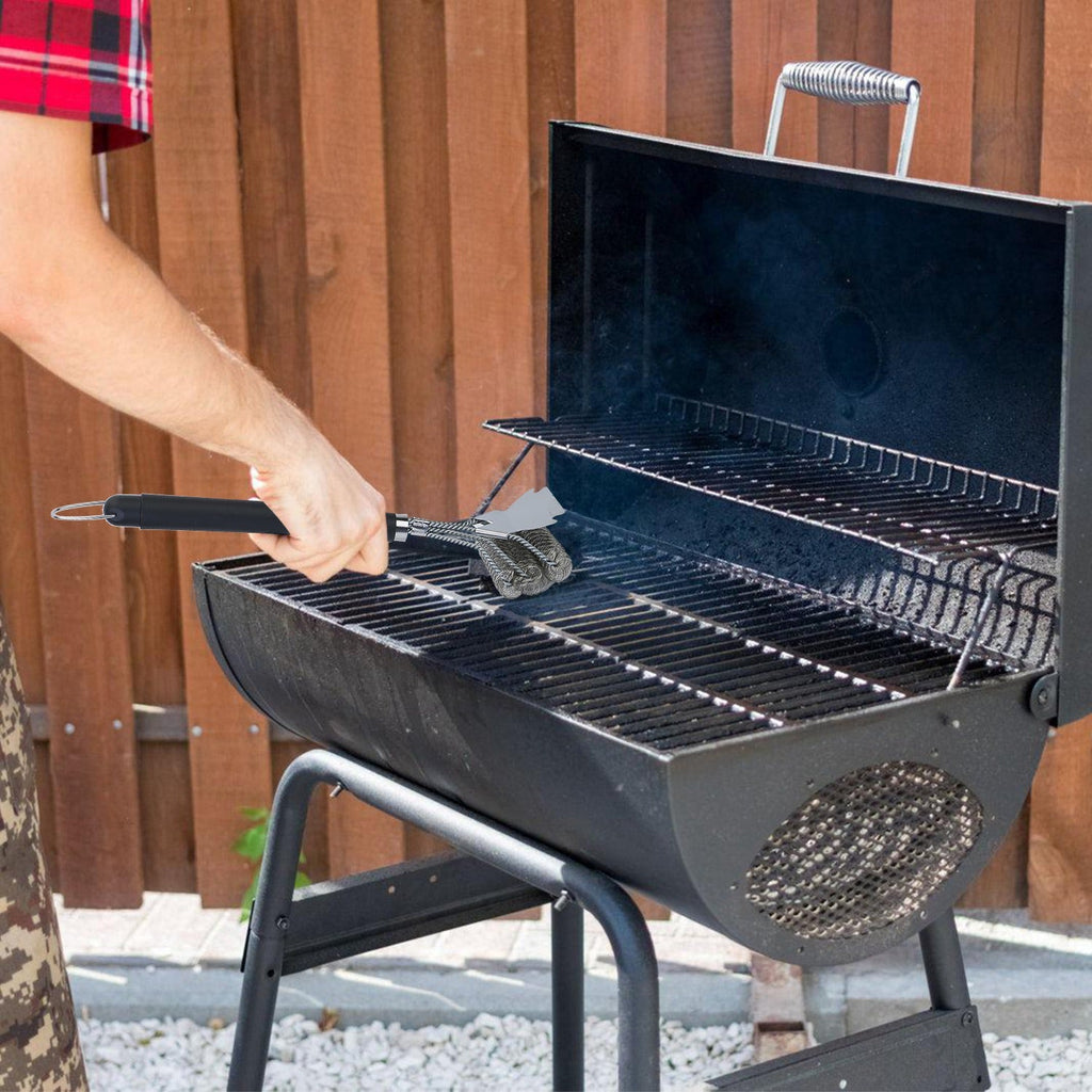 BBQ Grill Brush with Scraper - 16.5" Stainless Steel Grill Cleaner with Stiff Bristles - Hippopotamus Barn