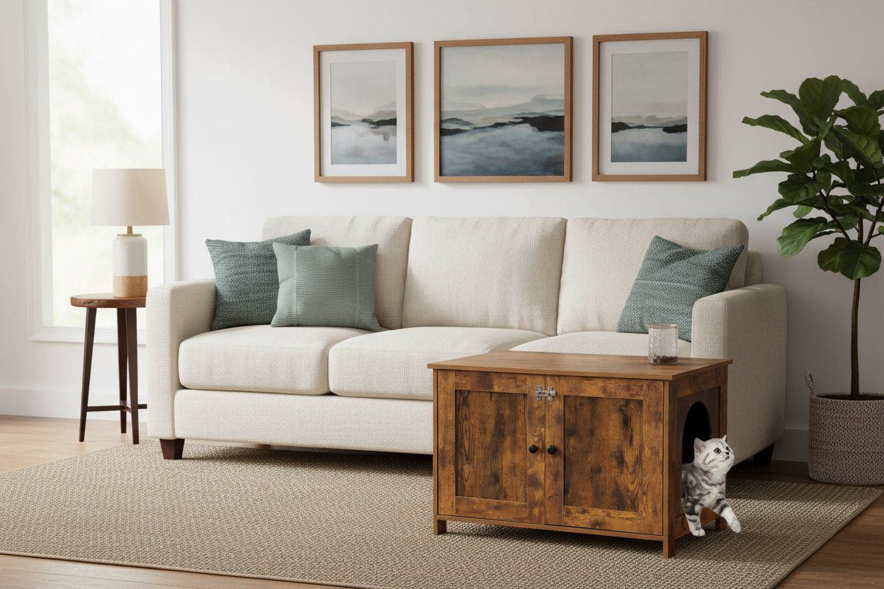 BestPet Cat Litter Box Enclosure Furniture | Hidden Wooden Washroom & End Table - Hippopotamus Barn