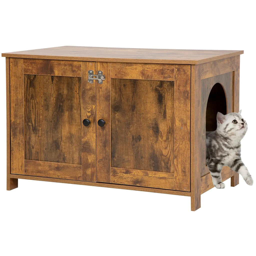 BestPet Cat Litter Box Enclosure Furniture | Hidden Wooden Washroom & End Table - Hippopotamus Barn