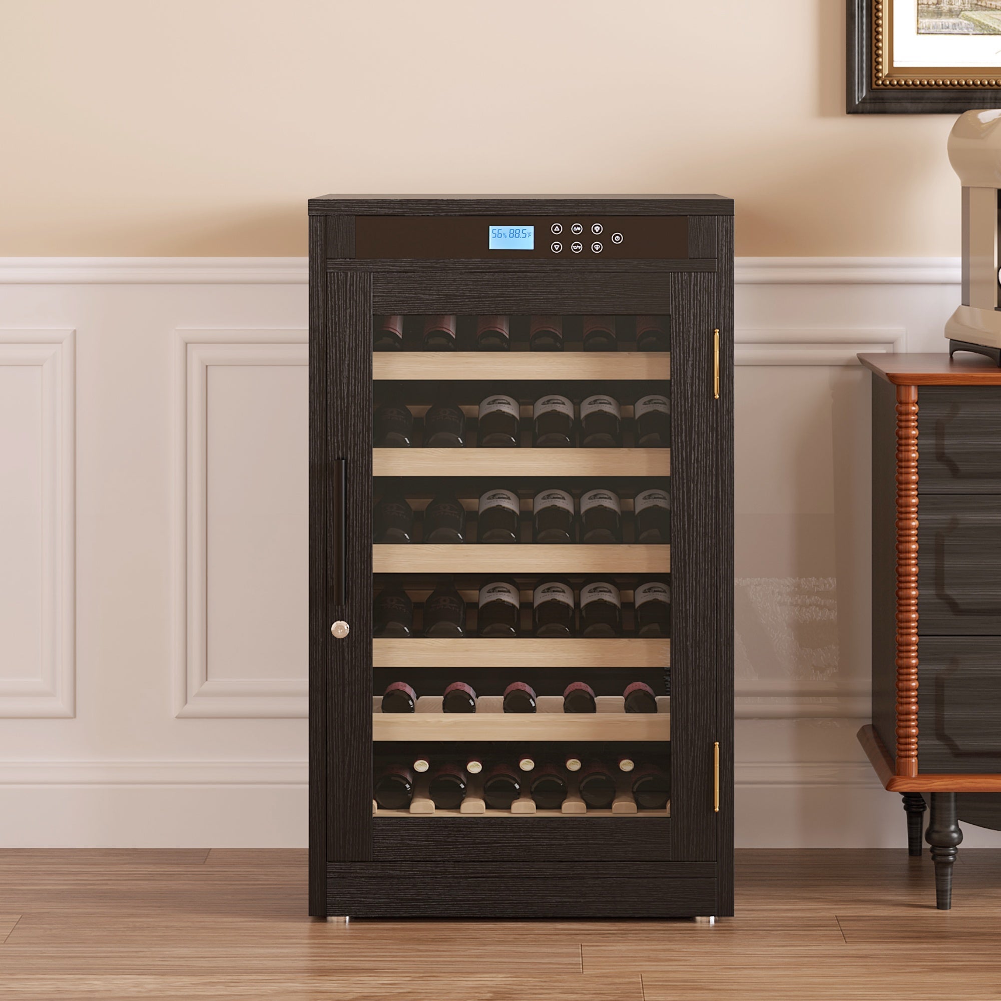Black Wine Cooler Cabinet with LED Touch Screen & Constant Temperature Control - Hippopotamus Barn