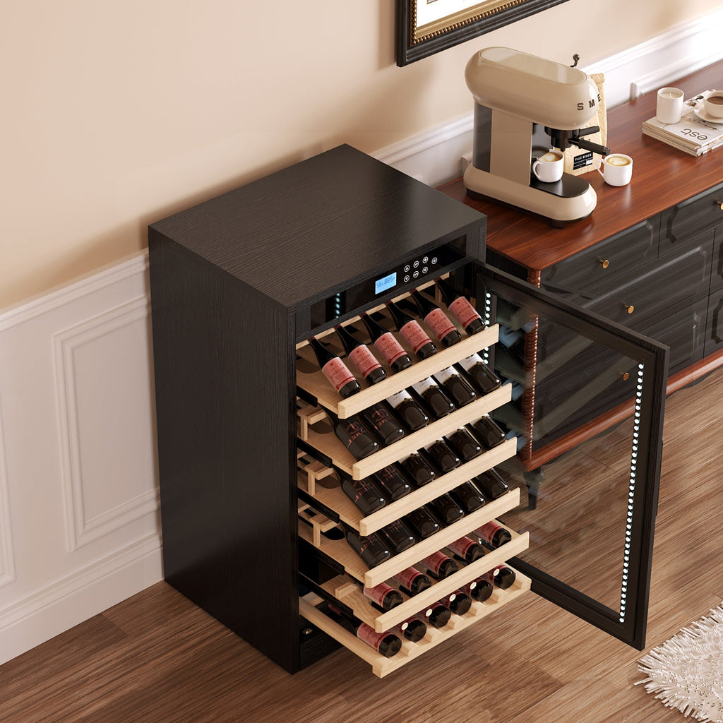 Black Wine Cooler Cabinet with LED Touch Screen & Constant Temperature Control - Hippopotamus Barn