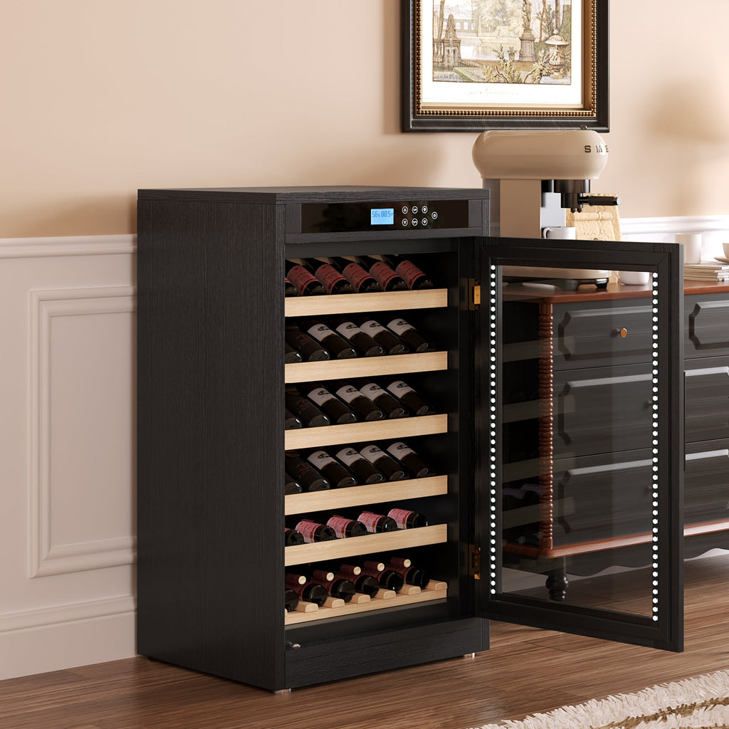 Black Wine Cooler Cabinet with LED Touch Screen & Constant Temperature Control - Hippopotamus Barn