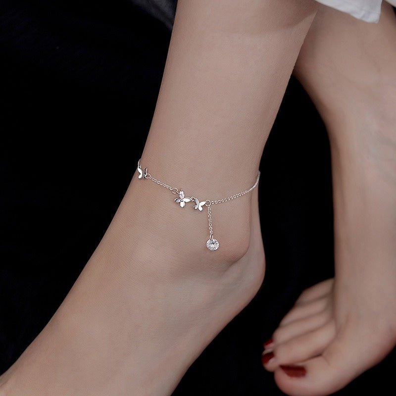 Butterfly Anklet for Women - Delicate Summer Ankle Bracelet with Adjustable Chain - Hippopotamus Barn