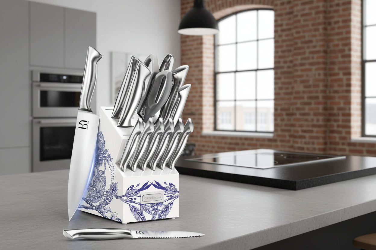 KnifeSaga Phantom Iris X5 15-Piece Knife Block Set | Professional High-Carbon Stainless Steel Culinary Collection