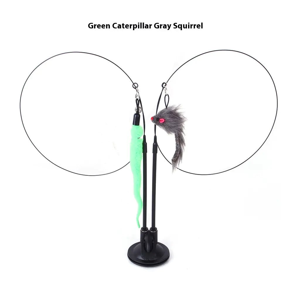 Cat Sucker Teaser Toy | Interactive Suction Cup Wand with Interchangeable Charms - Hippopotamus Barn