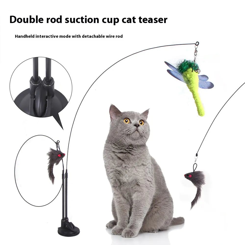 Cat Sucker Teaser Toy | Interactive Suction Cup Wand with Interchangeable Charms - Hippopotamus Barn