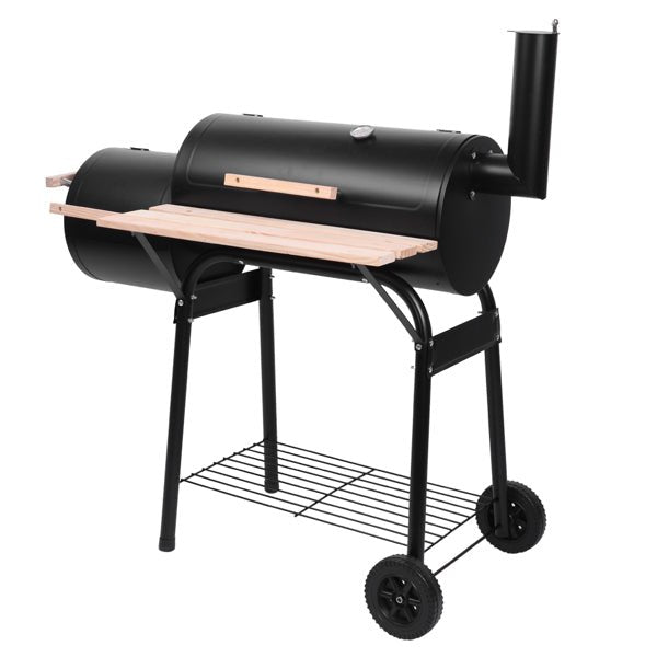Charcoal Grill with Offset Smoker - Portable BBQ Grill with Wheels - Hippopotamus Barn