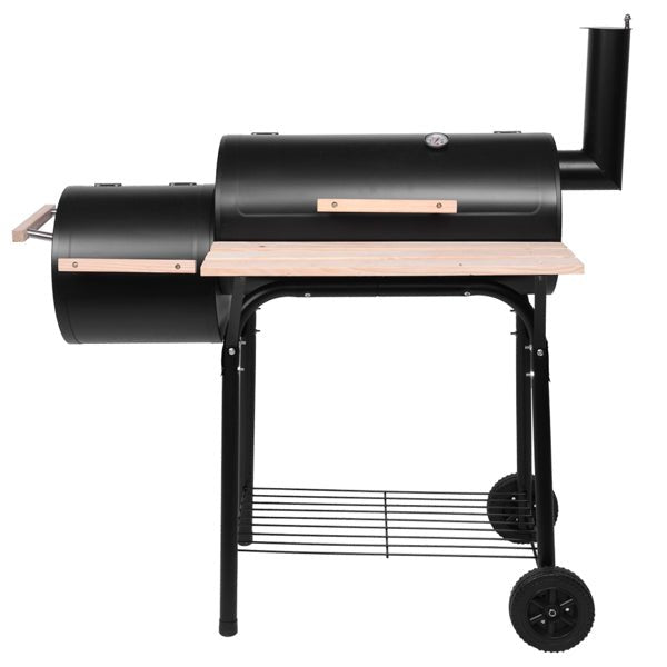 Charcoal Grill with Offset Smoker - Portable BBQ Grill with Wheels - Hippopotamus Barn