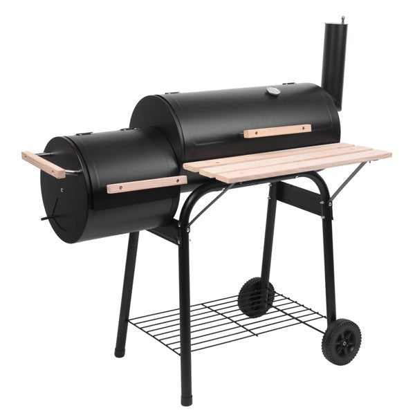 Charcoal Grill with Offset Smoker - Portable BBQ Grill with Wheels - Hippopotamus Barn