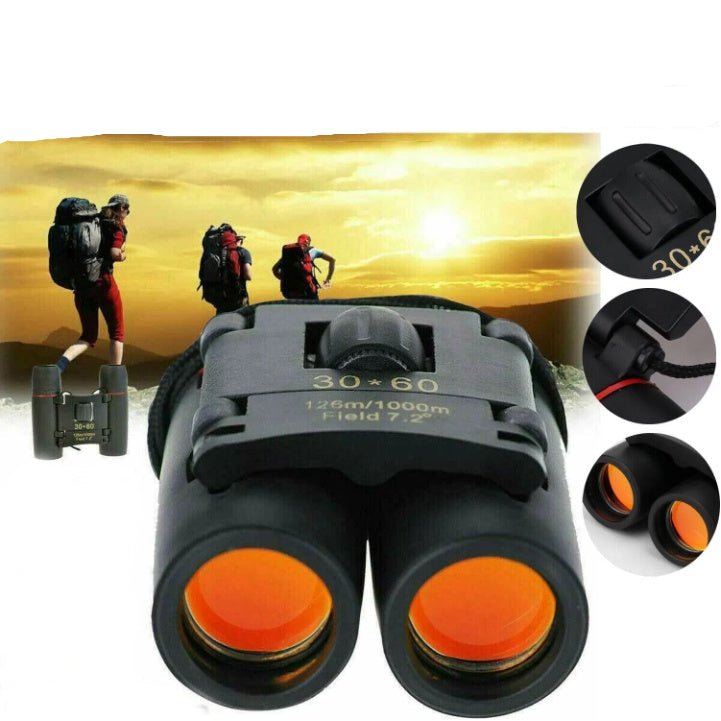 Compact Binoculars 30x60 Zoom - Folding Travel Telescope for Hunting Bird Watching - Hippopotamus Barn
