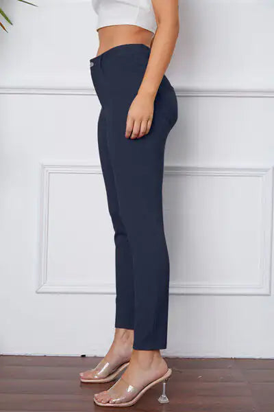 Essential Stretchy Stitch Pants | High-Rise Slim Fit Trousers