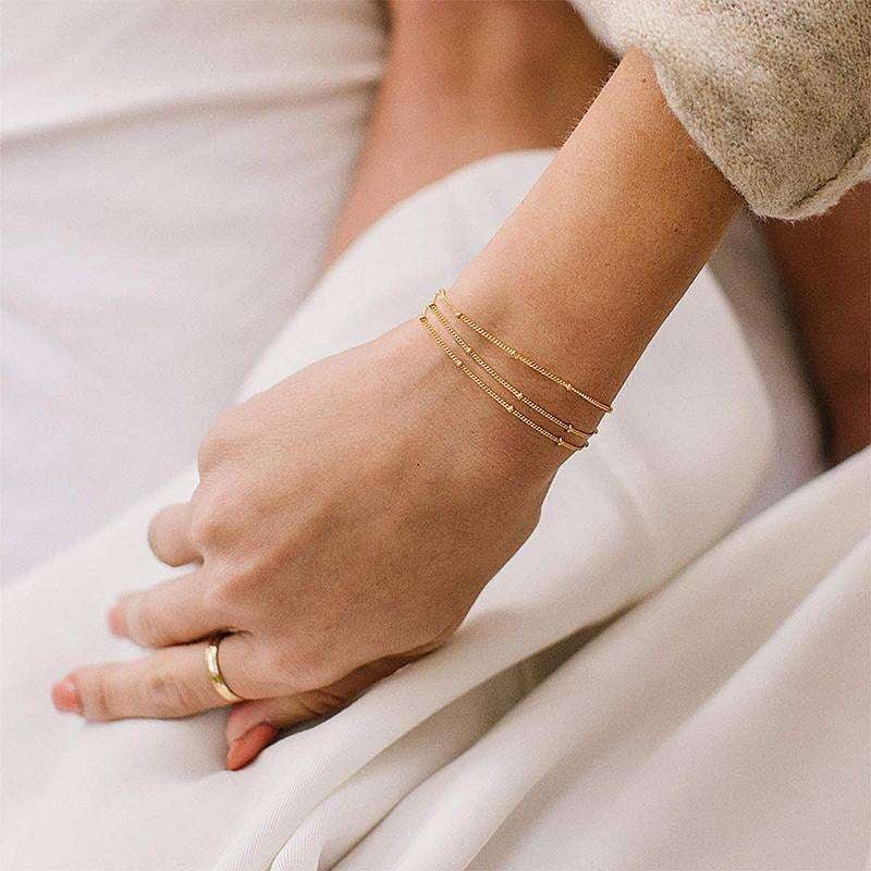 Dainty Gold Bracelets for Women, 14K Gold Filled Adjustable Layered Bracelet Cute Oval Chain Bar Gold Bracelets For Women Jewelry - Hippopotamus Barn